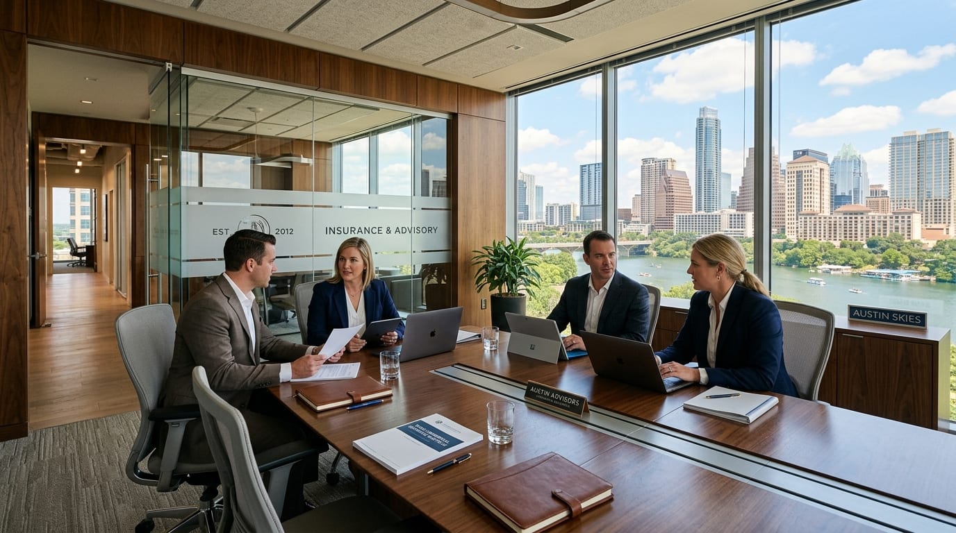 Wealth with Purpose Texas Insurance executive agency headquarters overlooking Austin skyline