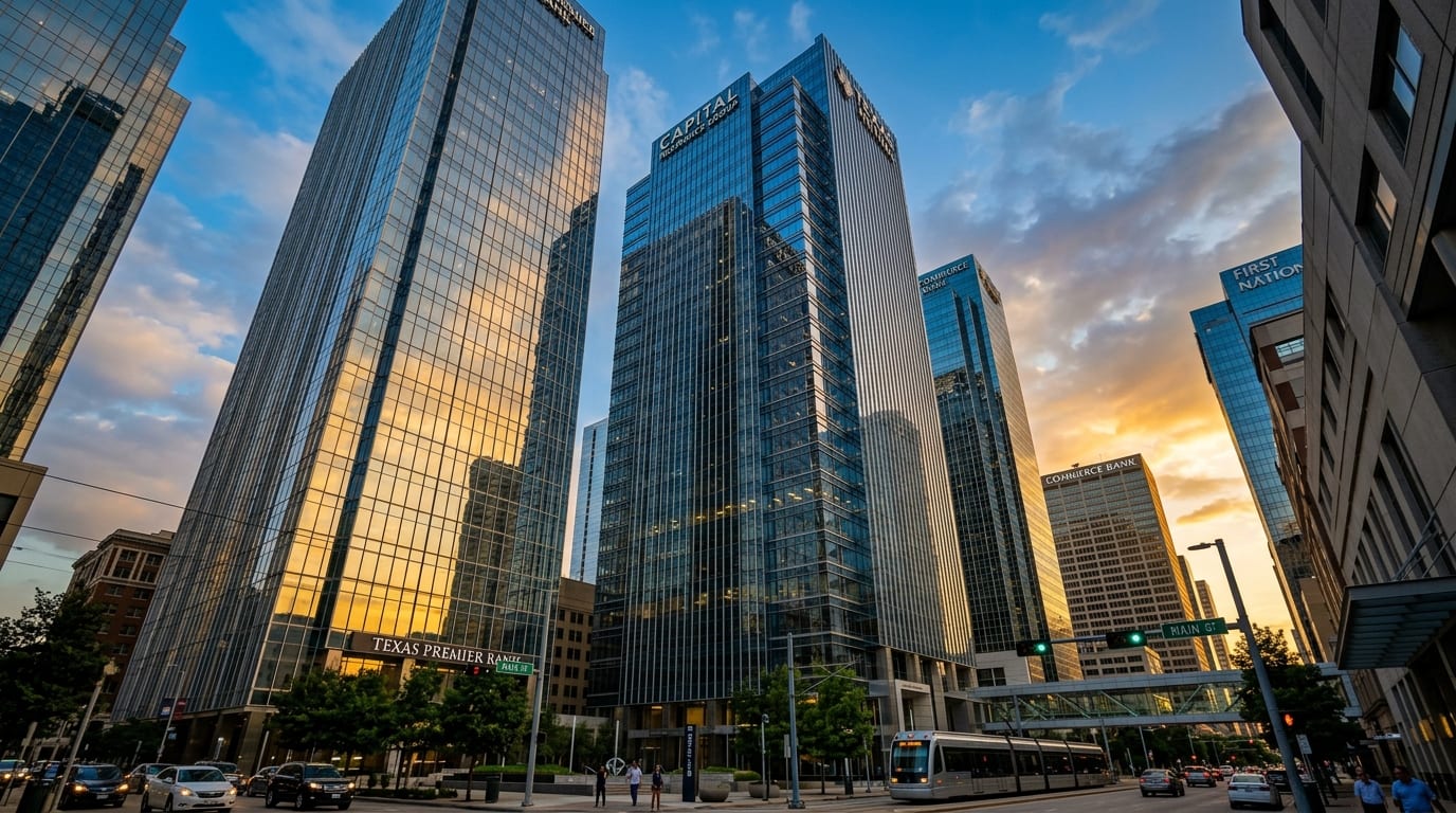 Institutional insurance underwriting capital center and financial towers in Texas